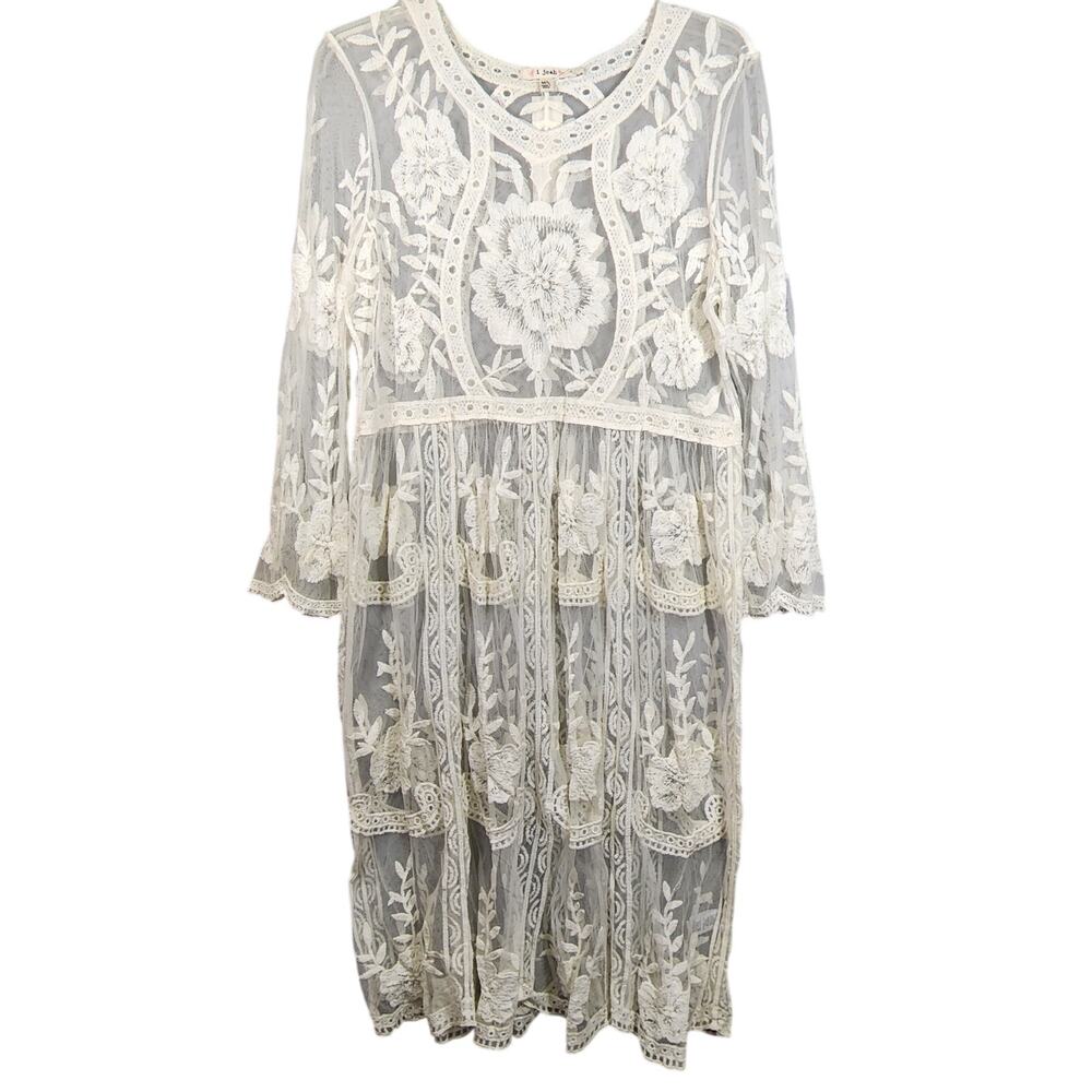White Boho Shift Sheer Lace Dress Sz M/L Prom Homecoming Formal Dance I Joah NWT